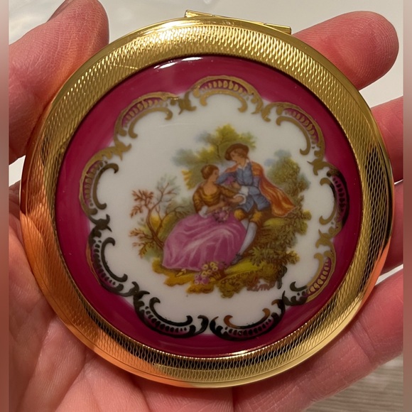 Brand New! Vintage Limoges Compact Mirror Powder Box with Mirror - Pink